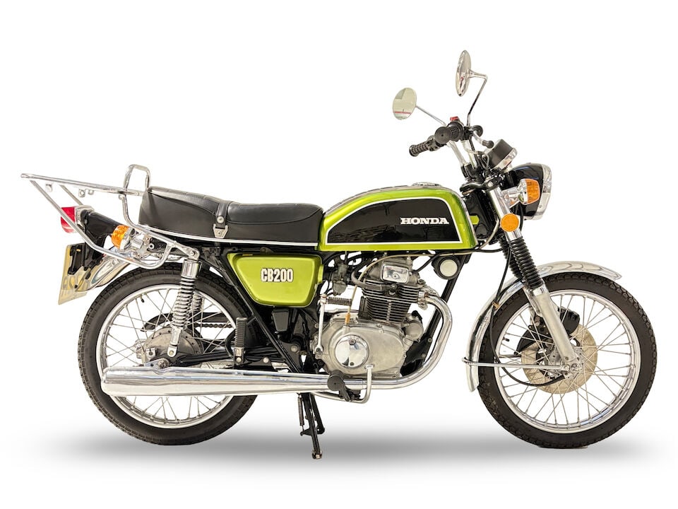 1976 Honda CB200 Frame no. none visible (see text) Engine no. CB200E-1059282 (see text): 1976 Honda CB200 Registration no. OYU 972R (see text) Frame no. none visible (see text) Engine no. CB200E-1059282 (see text) Introduced in 1973, the Honda CB200 sports roadster superseded the old CB17