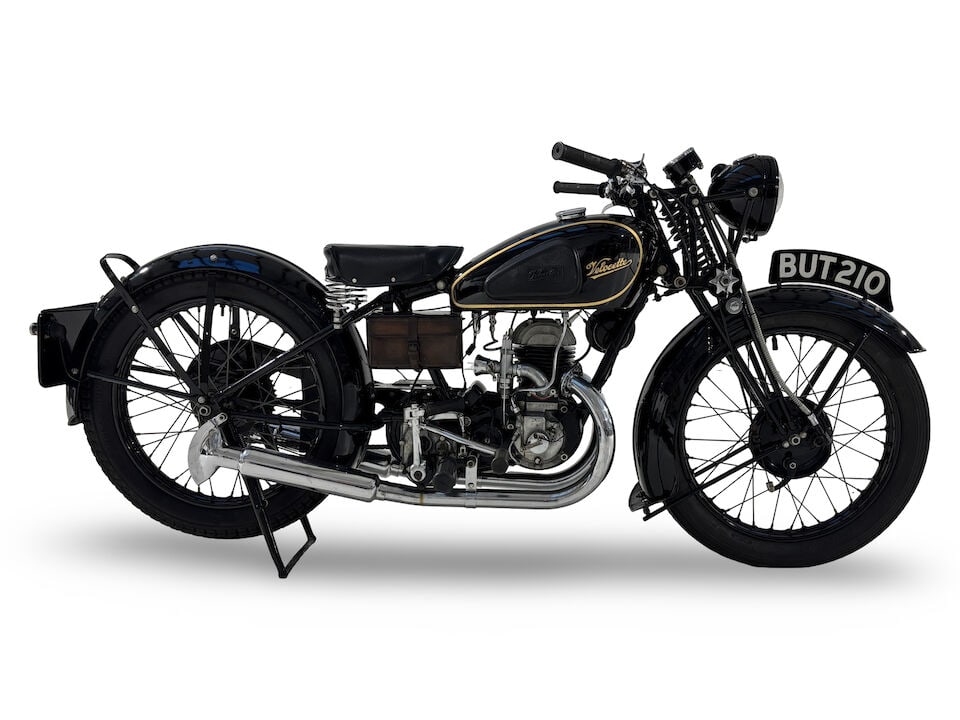 Offered from the estate of the late Len Clutterbuck, c.1939 Velocette 249cc GTP Frame no. GBB750...: Offered from the estate of the late Len Clutterbuck c.1939 Velocette 249cc GTP Registration no. BUT 210 Frame no. GBB7505 Engine no. GB7437 The first machine to bear the name 'Velocette' was a two-str