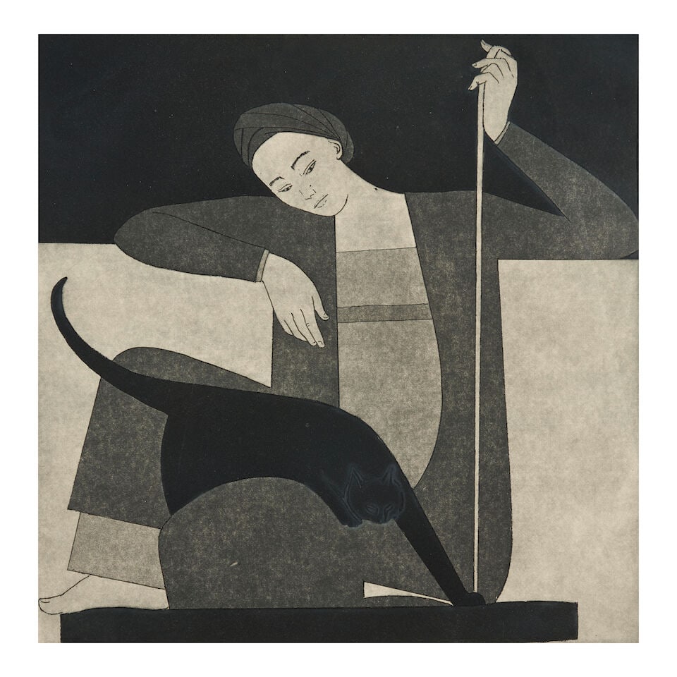 Will Barnet (1911-2012); Woman, Cat, and Yarn;: Will Barnet (1911-2012) Woman, Cat, and Yarn, 1980 Etching and aquatint on wove paper, signed and dated in pencil, titled and annotated 'Artist's Proof' (aside from the numbered edition), with full ma