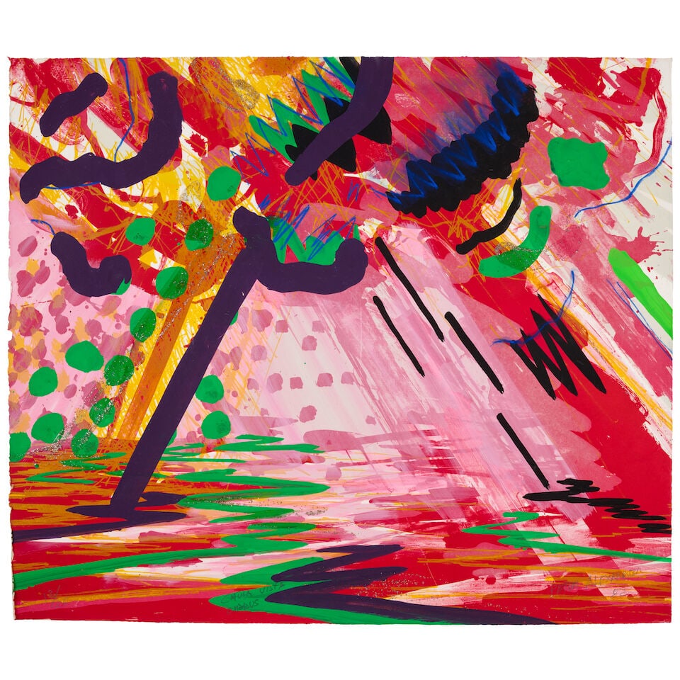 Peter Alexander (1939-2020); Chula Vista/Cirrus;: Peter Alexander (1939-2020) Chula Vista/Cirrus, 1982 Lithograph in colors with gouache, pastel, and glitter additions on Arches paper, signed in pencil, titled, dated and numbered 13/20, published by