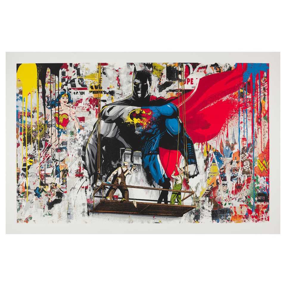 Mr. Brainwash (born 1966); Batman vs. Superman;: Mr. Brainwash (born 1966) Batman vs. Superman, 2016 Screenprint in colors on wove paper, signed in black ink and numbered in pencil 61/216, dated on the reverse, with the artist's fingerprint inkstamp