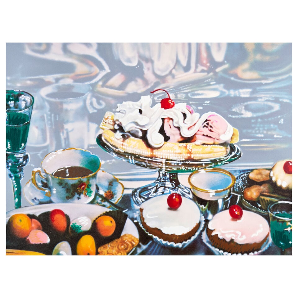 Audrey Flack (1931-2024); Banana Split Sundae, from Presidential Portfolio;: Audrey Flack (1931-2024) Banana Split Sundae, from Presidential Portfolio, 1980 Screenprint and photolithograph in colors with embossing on wove paper, signed and numbered 128/150 in pencil, published