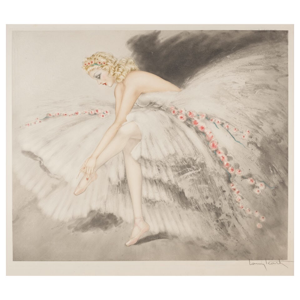 Louis Icart (1888-1950); Fair Dancer;: Louis Icart (1888-1950) Fair Dancer (Holland, Catania & Isen 464), 1939 Etching and aquatint in colors with handcoloring on Rives BFK paper, signed in pencil, from the edition of 350, with the windmil