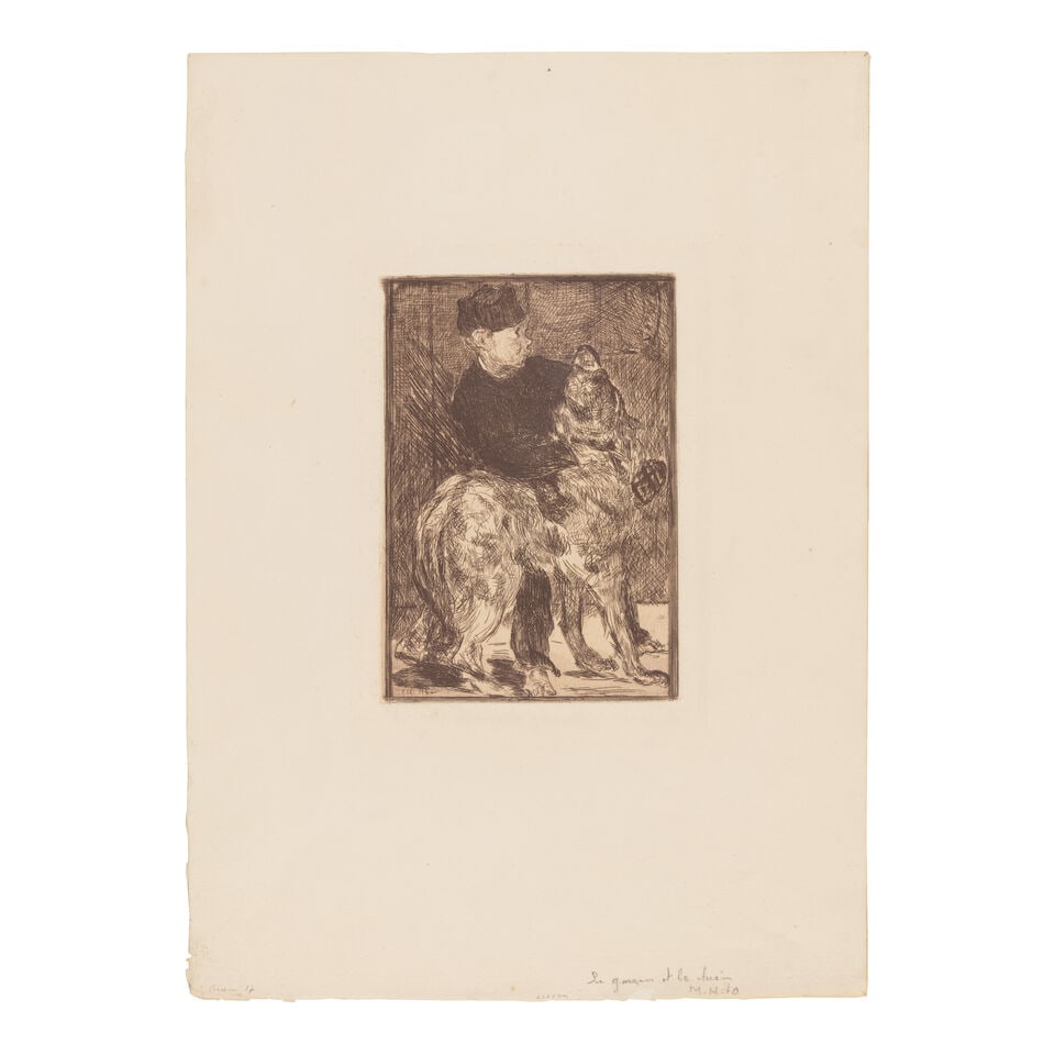 Edouard Manet (1832-1883); Le Garçon et le chien;: Edouard Manet (1832-1883) Le Garçon et le chien (Guerin 17; Harris 11), 1862 Etching and aquatint in sepia on laid paper with a crown and fleur-de-lys watermark, Harris' third state (of 3), unsig