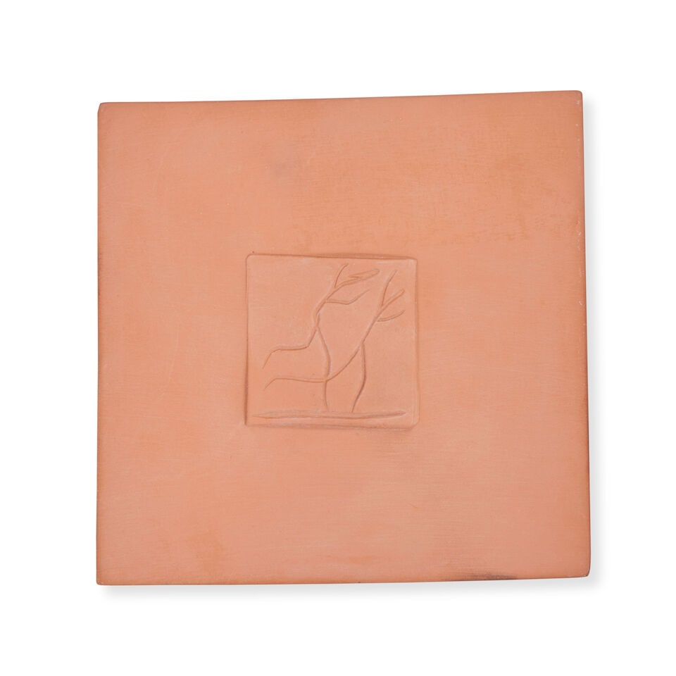 Pablo Picasso (1881-1973); Square with Dancers B;: Pablo Picasso (1881-1973) Square with Dancers B (Ramié 615), 1971 Red earthenware tile, inscribed 'J. 159 99/500' with Poinçon Original de Picasso' and 'Madoura Plein Feu' stamps. 5 7/8 x 5