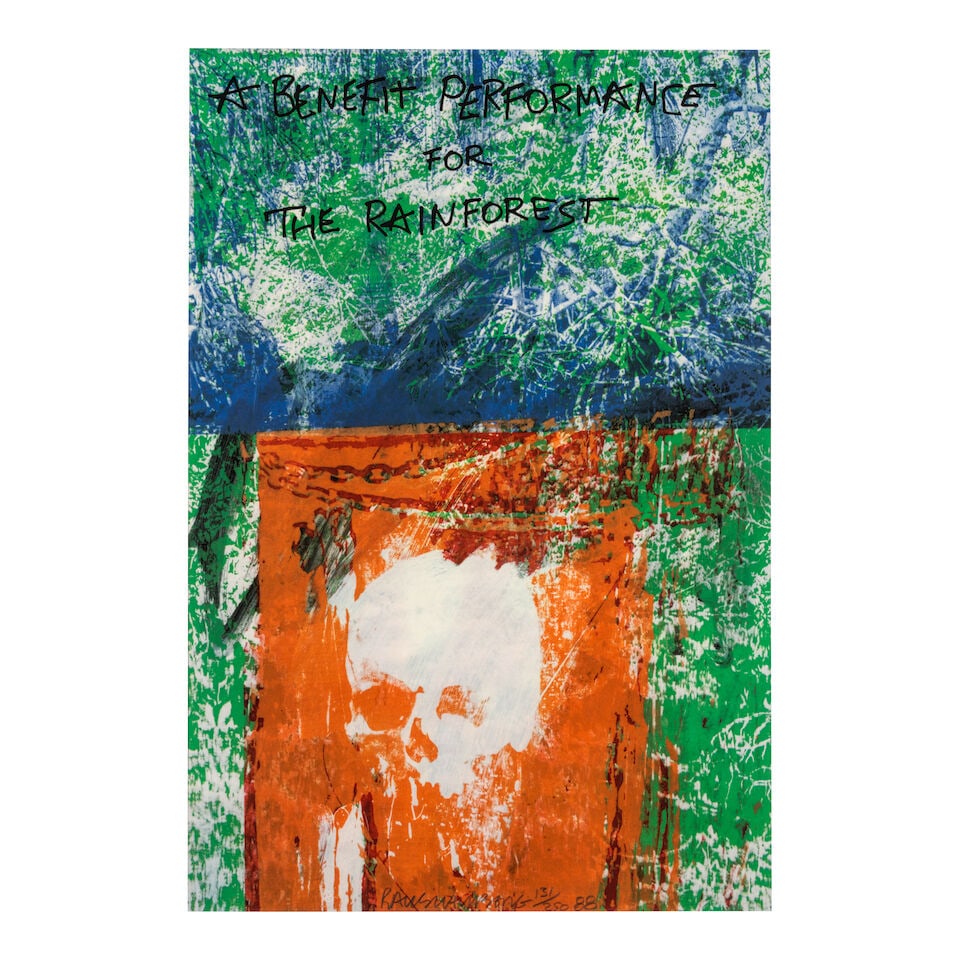 Robert Rauschenberg (1925-2008); A Benefit Performance for the Rainforest;: Robert Rauschenberg (1925-2008) A Benefit Performance for the Rainforest, 1988 Lithographic poster in colors on wove paper, signed in pencil, dated and numbered 131/250, with the blindstamp of the pri