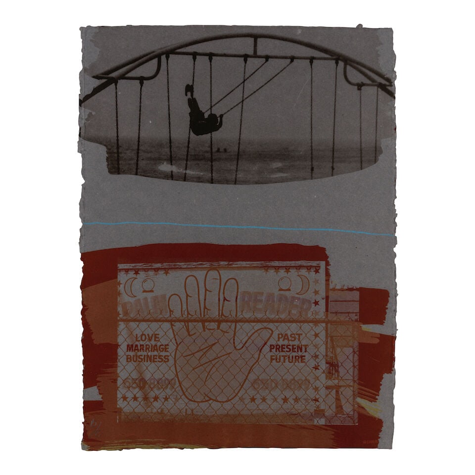 Robert Rauschenberg (1925-2008); Blue Line Swinger, Illegal Tender L.A. (3 works);: Robert Rauschenberg (1925-2008) Blue Line Swinger, Illegal Tender L.A. (3 works) (Gemini 1531), 1991 Three lithographs in colors on Dieu Donné handmade gray paper, one signed in pencil, dated and