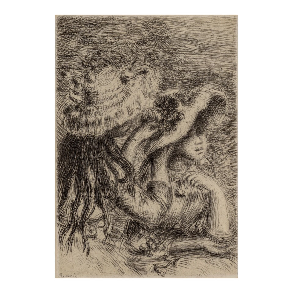 Pierre-Auguste Renoir (1841-1919); Le chapeau épinglé (La fille de Berthe Morisot et s...: Pierre-Auguste Renoir (1841-1919) Le chapeau épinglé (La fille de Berthe Morisot et sa cousine), 3e planche (Delteil/Stella 8), c. 1894 Etching and drypoint on cream laid paper, the second