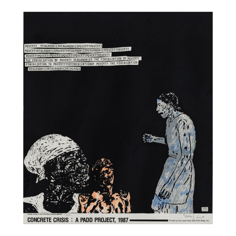 Nancy Spero (1929-2006) & Leon Golub (1922-2004); The Feminization of Poverty, from Concrete Cr...: Nancy Spero (1929-2006) & Leon Golub (1922-2004) The Feminization of Poverty, from Concrete Crisis: Urban Images of the '80s, 1987 Lithograph in colors on wove paper, signed in pencil by both artists