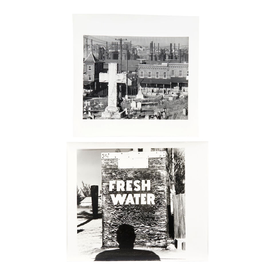 Walker Evans (1903-1975); Two Photographs including: Shadow Self-Portrait, Anna Maria Island; (2): Walker Evans (1903-1975) Two Photographs including: Shadow Self-Portrait, Anna Maria Island, 1968 Graveyard, houses and steel mill, Bethlehem, Pennsylvania, 1935 Two gelatin silver prints; Shadow with