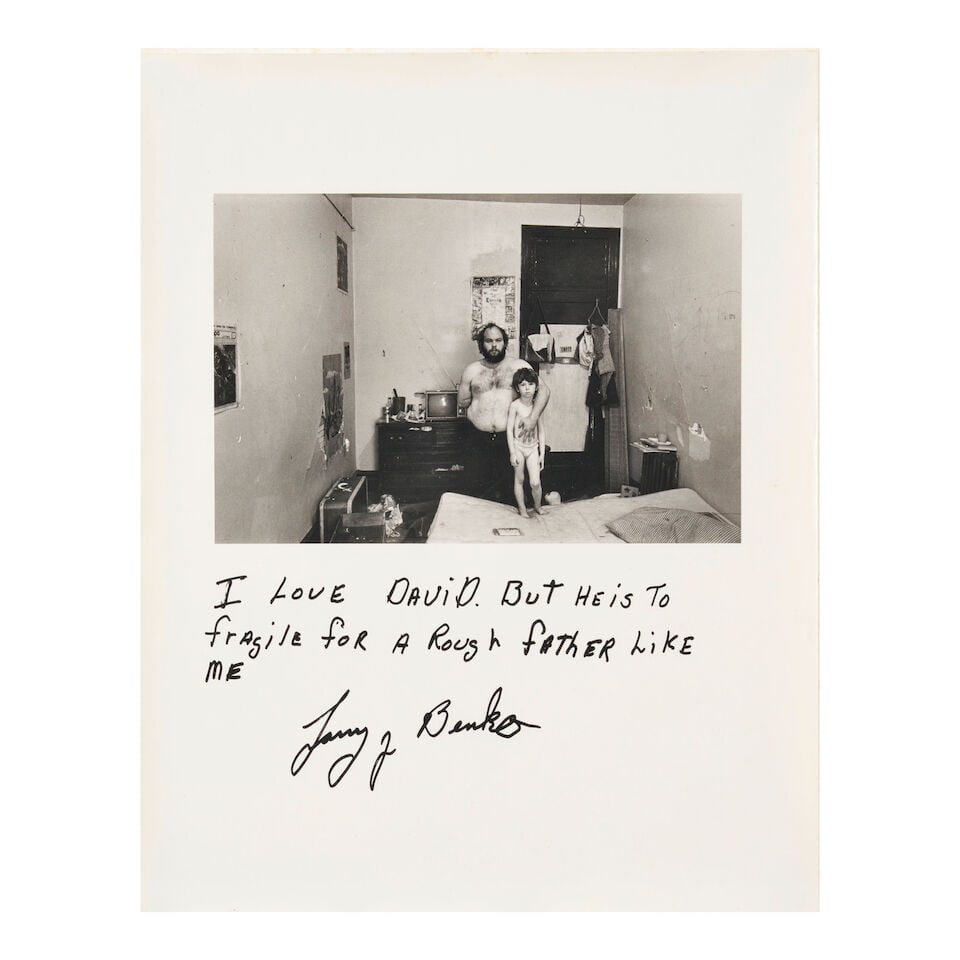 Jim Goldberg (born 1953); 'I Love David, But he is fragile for a rough father like me' (Larry Be...: Jim Goldberg (born 1953) 'I Love David, But he is fragile for a rough father like me' (Larry Benko and his son) (from 'Rich and Poor'), 1979 Gelatin silver print, printed no later than 1984; signed an