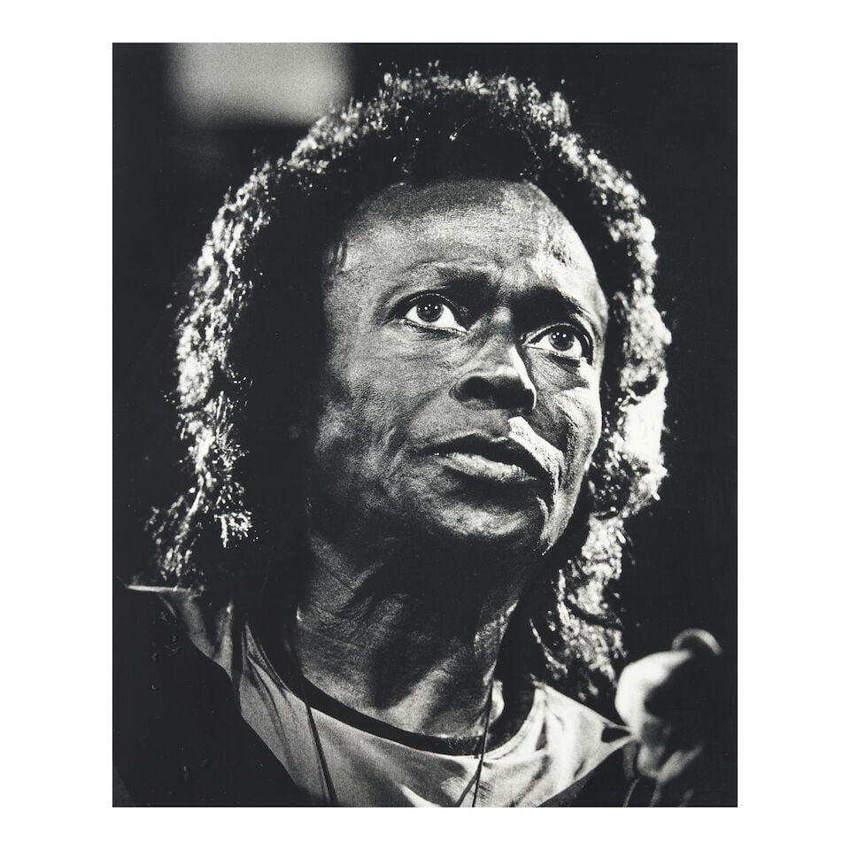 Herman Leonard (1923-2010); 'Miles Davis - Montreux';: Herman Leonard (1923-2010) 'Miles Davis - Montreux', 1991 Gelatin silver print, printed 1992; signed, titled, dated, and numbered '14/50' in pencil in the margin, signed, titled, dated, numbered '14/5