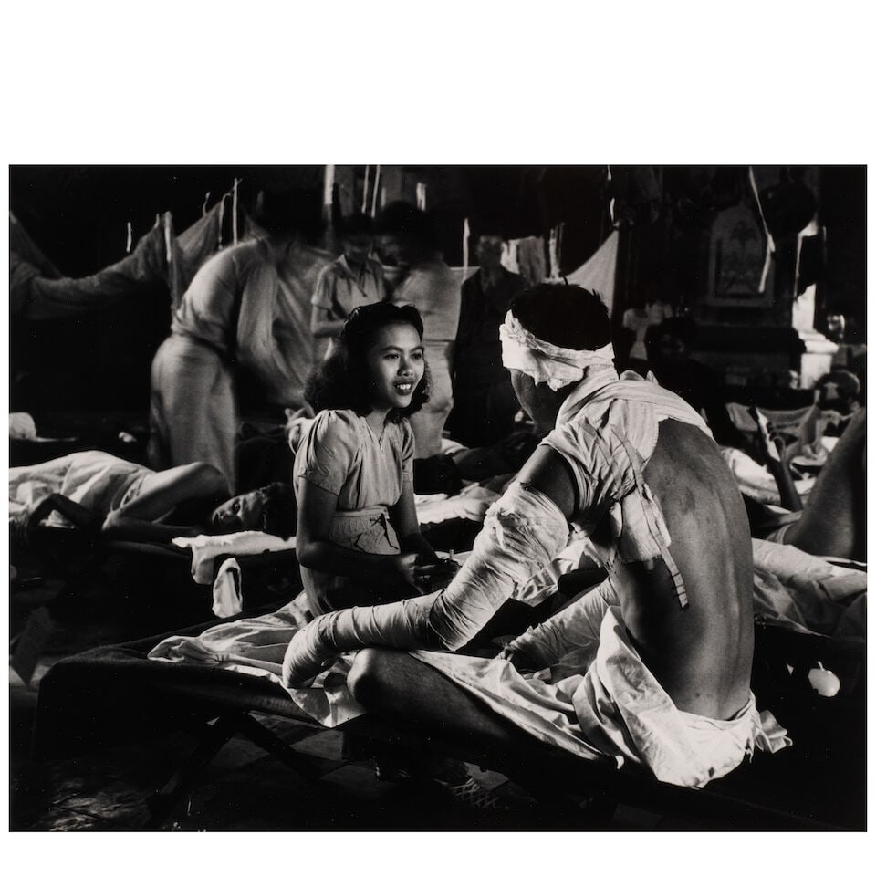 W. Eugene Smith (1918-1978); 'Leyte Cathedral, Philippines';: W. Eugene Smith (1918-1978) 'Leyte Cathedral, Philippines', 1944 Gelatin silver print, printed later; signed with a stylus on the image, signed and titled in pencil on the mount; mounted. 9 1/8 x 11 3