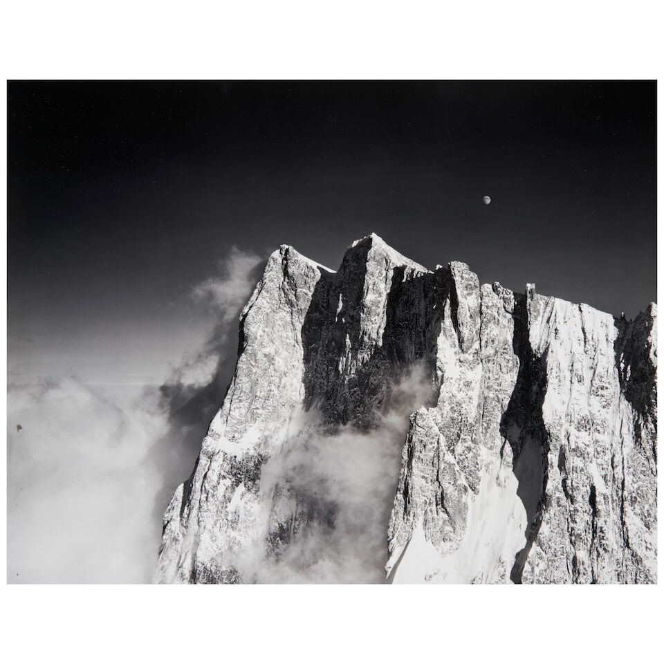 Bradford Washburn (1910-2007); The Chain of the Auguille Berte from the Aiguille du Midi (group ...: Bradford Washburn (1910-2007) The Chain of the Auguille Berte from the Aiguille du Midi (group of the Mont Blanc), 1957 Gelatin silver print, printed later; signed 'Bradford Washburn' in pencil on the