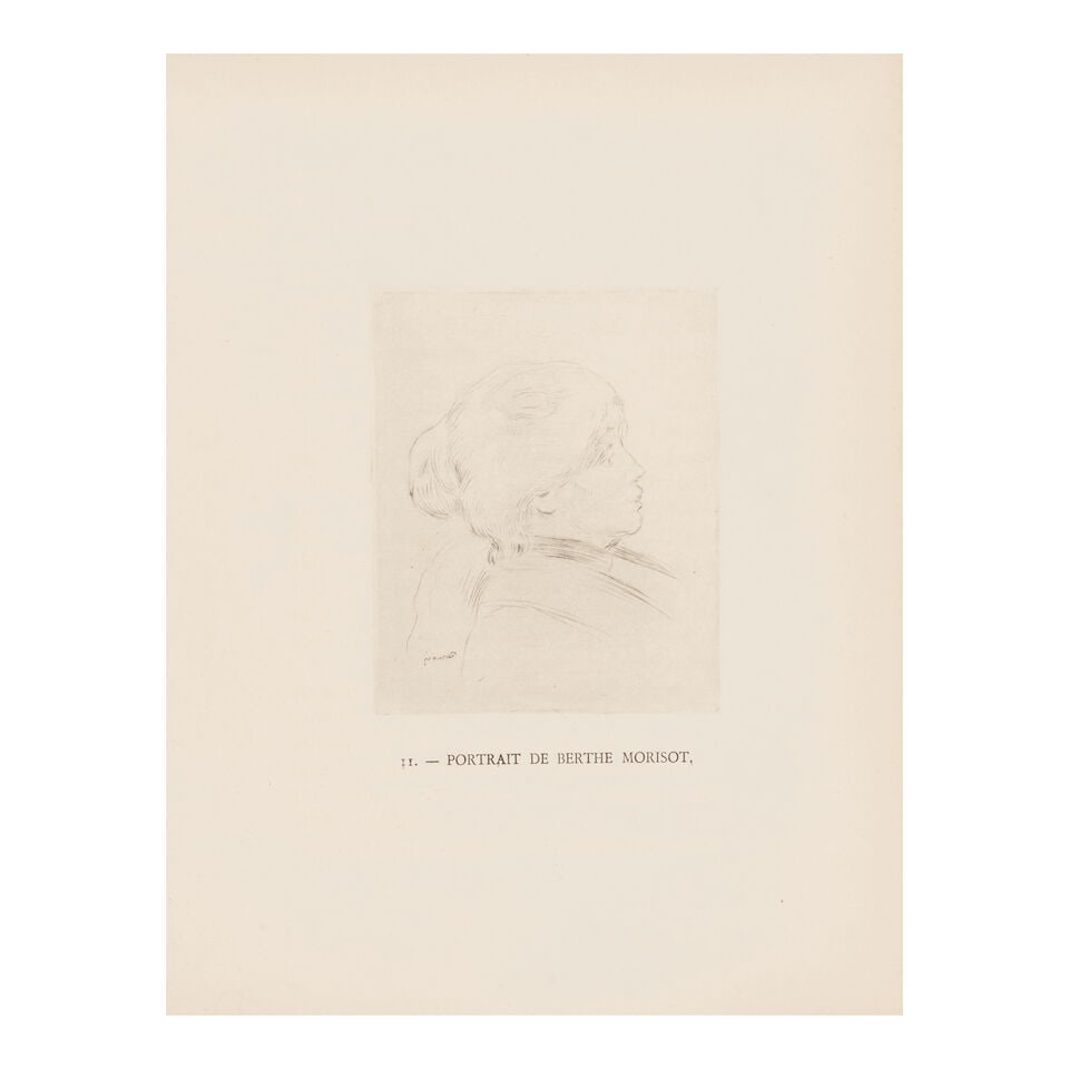 Pierre-Auguste Renoir (1841-1919); Bethe Morisot;: Pierre-Auguste Renoir (1841-1919) Bethe Morisot (Delteil/Stell 4), c. 1892 Etching on wove paper, from Renoir by Theodore Duret, published by Bernheim-Jeune, Paris, 1923, with margins. plate 4 1/2 x 3