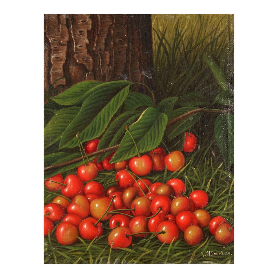 Levi Wells Prentice (1851-1935) Cherries 10 1/8 x 8 1/4 in. (25.7 x 20.9 cm.): Levi Wells Prentice (1851-1935) Cherries signed 'L.W.Prentice' (lower right) oil on canvas 10 1/8 x 8 1/4 in. (25.7 x 20.9 cm.) Footnotes: Provenance Kenneth Lux Gallery, New York, NY. Private
