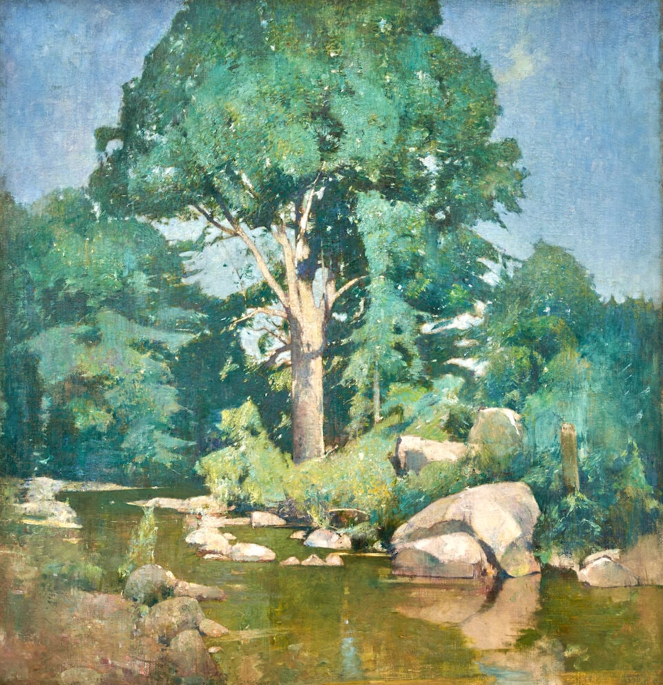 Emil Carlsen (1848-1932) Brook Elm 49 3/4 x 47 3/4 in. (126.4 x 121.3 cm.) (Painted circa 1906.): Emil Carlsen (1848-1932) Brook Elm signed 'E.C.' (lower right) oil on canvas 49 3/4 x 47 3/4 in. (126.4 x 121.3 cm.) Painted circa 1906. Footnotes: Provenance The artist. (Probably) Luella May