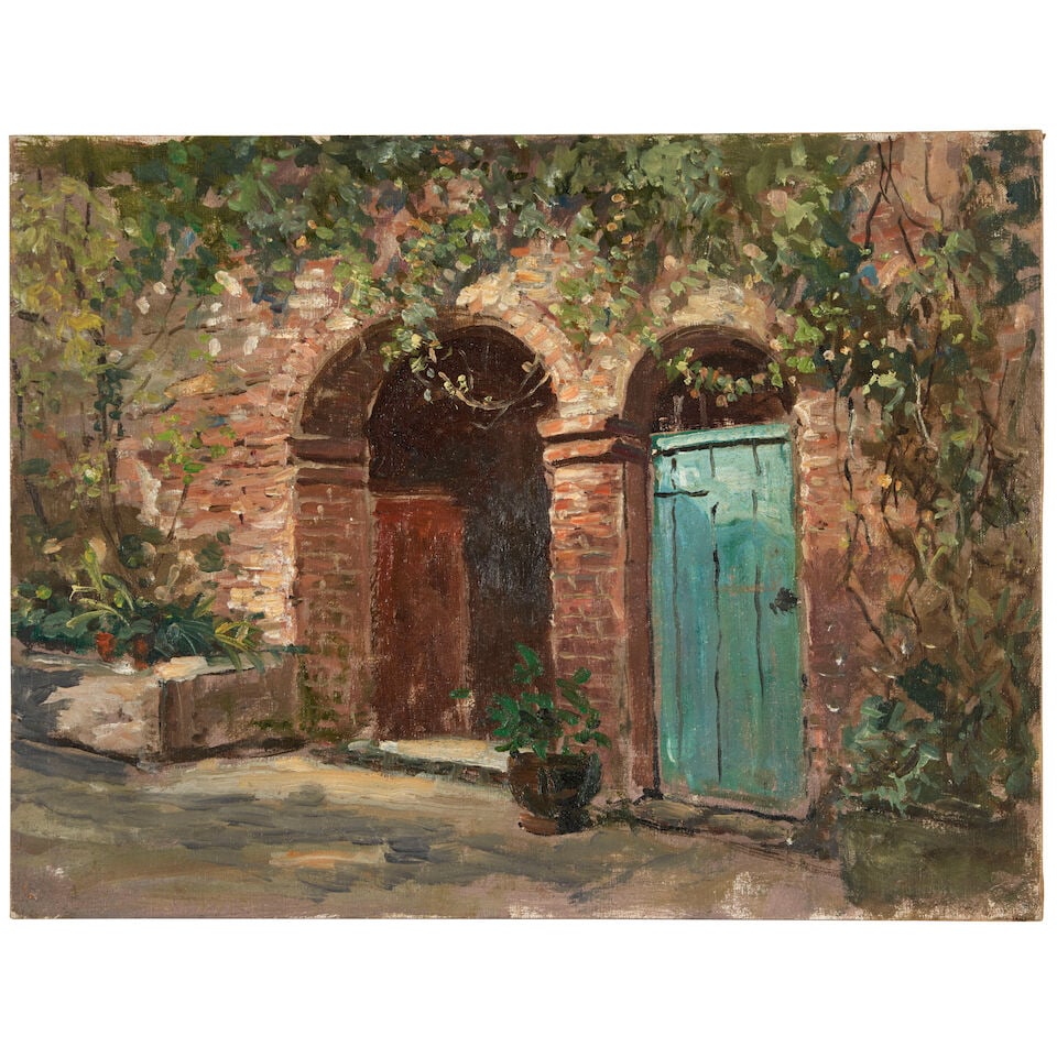 Abbott Fuller Graves (1859-1936) A Courtyard in New Orleans 12 x 15 3/4 in. (30.5 x 40.0 cm.): Abbott Fuller Graves (1859-1936) A Courtyard in New Orleans oil on canvasboard 12 x 15 3/4 in. (30.5 x 40.0 cm.) Footnotes: Provenance By descent in the family of the artist. For further information