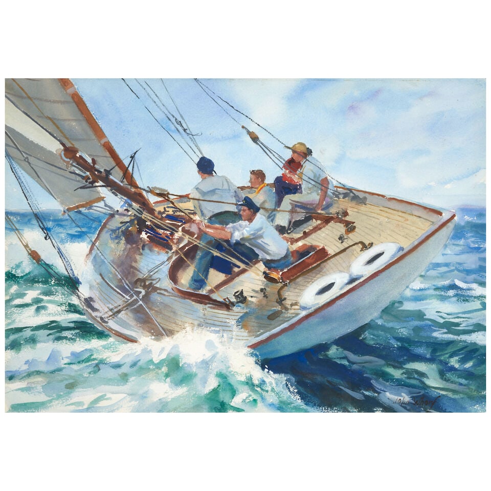 John Whorf (1903-1959) Close Hauled #17 sight 15 5/8 x 22 1/4 in. (39.7 x 56.5 cm.): John Whorf (1903-1959) Close Hauled #17 signed 'John Whorf' (lower right) and titled by hand (on the backing board) watercolor on Arches paper sight 15 5/8 x 22 1/4 in. (39.7 x 56.5 cm.) For further i