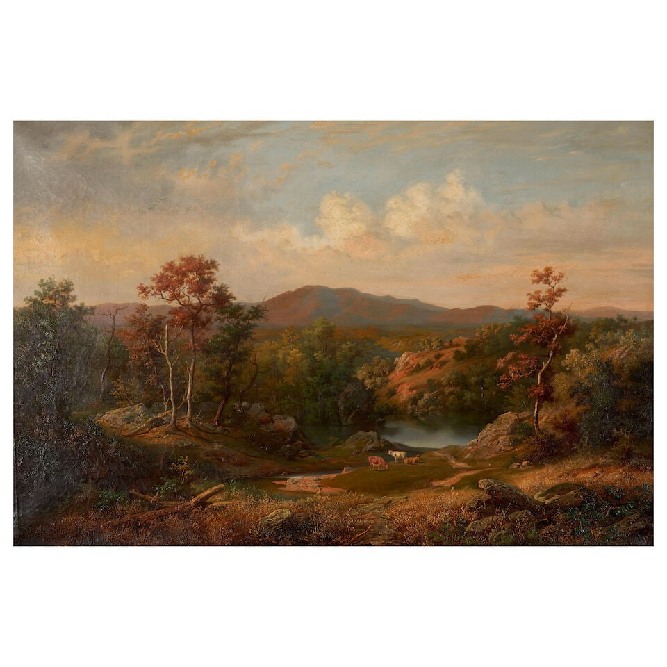 American School (19th century) Fall Landscape with Cattle Grazing 24 x 36 in. (60.9 x 91.4 cm.): American School (19th century) Fall Landscape with Cattle Grazing oil on canvas 24 x 36 in. (60.9 x 91.4 cm.) Footnotes: Provenance Shannon's Fine Art Auctioneers, Milford, Connecticut, January 24,