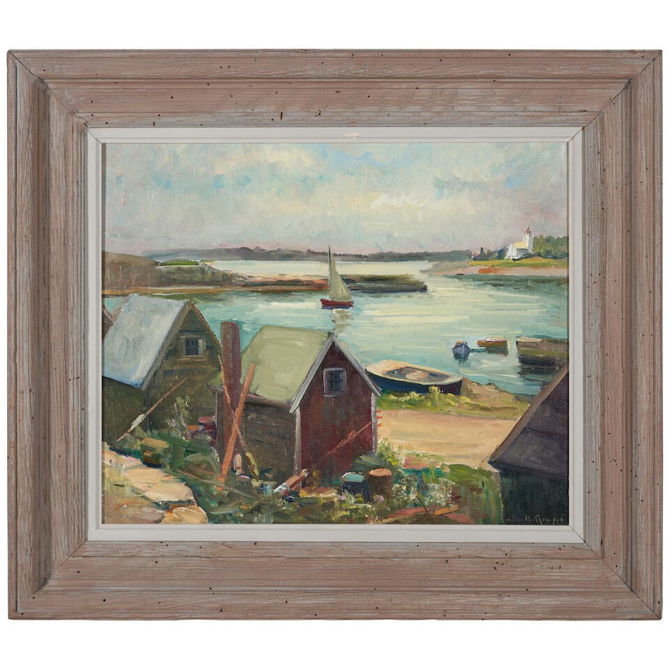 Emile Gruppe (1896-1978) Full Tide Springtime 20 x 24 in. (50.8 x 61.0 cm.) (Painted in 1976.): Emile Gruppe (1896-1978) Full Tide Springtime signed 'Emile A. Gruppé' (lower right) and titled and dated (on the stretcher) oil on canvas 20 x 24 in. (50.8 x 61.0 cm.) Painted in 1976. This