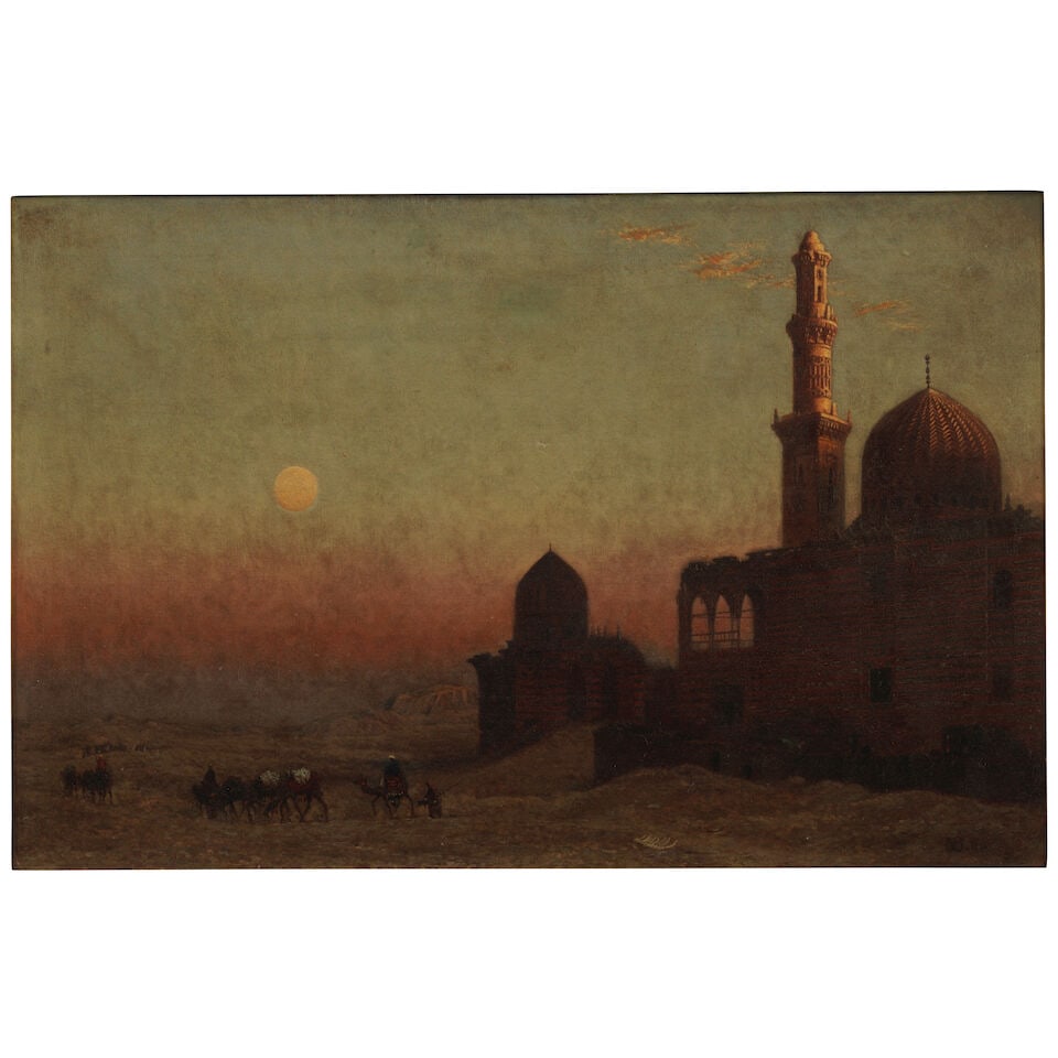 Frank Waller (1842-1923) Sunset Over a Mosque 19 3/4 x 29 5/8 in. (50.2 x 75.2 cm.) (1 of 2)