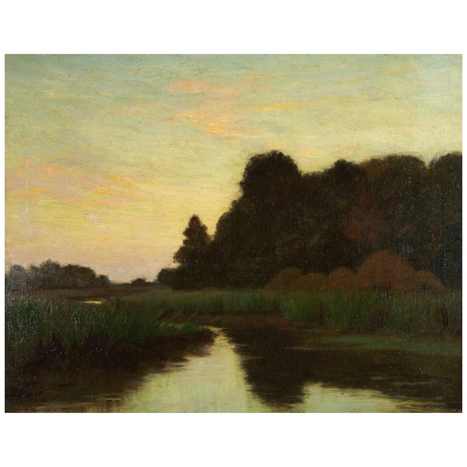 William Merritt Post (1856-1935) A Marsh Landscape at Dusk 22 x 28 in. (55.9 x 71.1 cm.): William Merritt Post (1856-1935) A Marsh Landscape at Dusk signed 'W. MERRITT POST' (lower right) oil on canvas 22 x 28 in. (55.9 x 71.1 cm.) Footnotes: Provenance Nadeau's, Windsor, Connecticut,