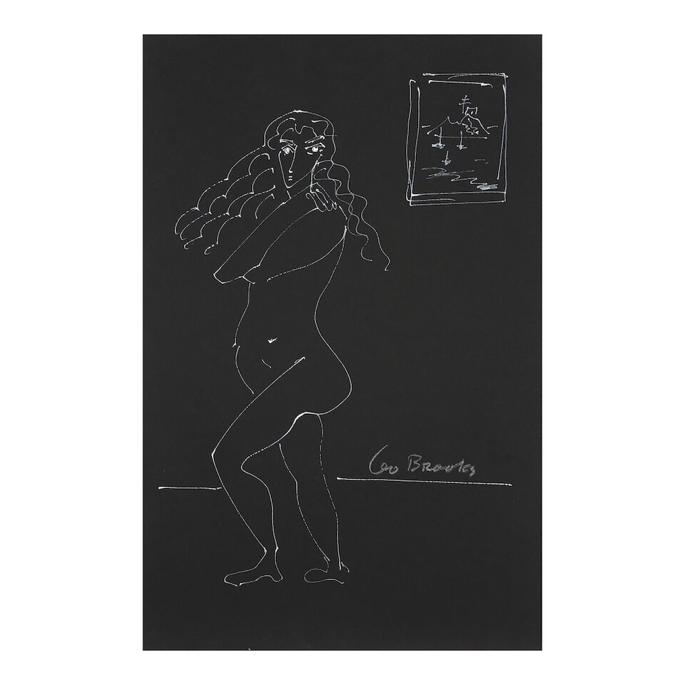 Leo Brooks (1909-1993) Untitled (A Standing Nude) 19 1/2 x 12 3/4 in. (49.5 x 32.4 cm.): Leo Brooks (1909-1993) Untitled (A Standing Nude) signed 'Leo Brooks' (lower right) white ink on black paper 19 1/2 x 12 3/4 in. (49.5 x 32.4 cm.) Footnotes: Provenance Gallery by the Sea, Port