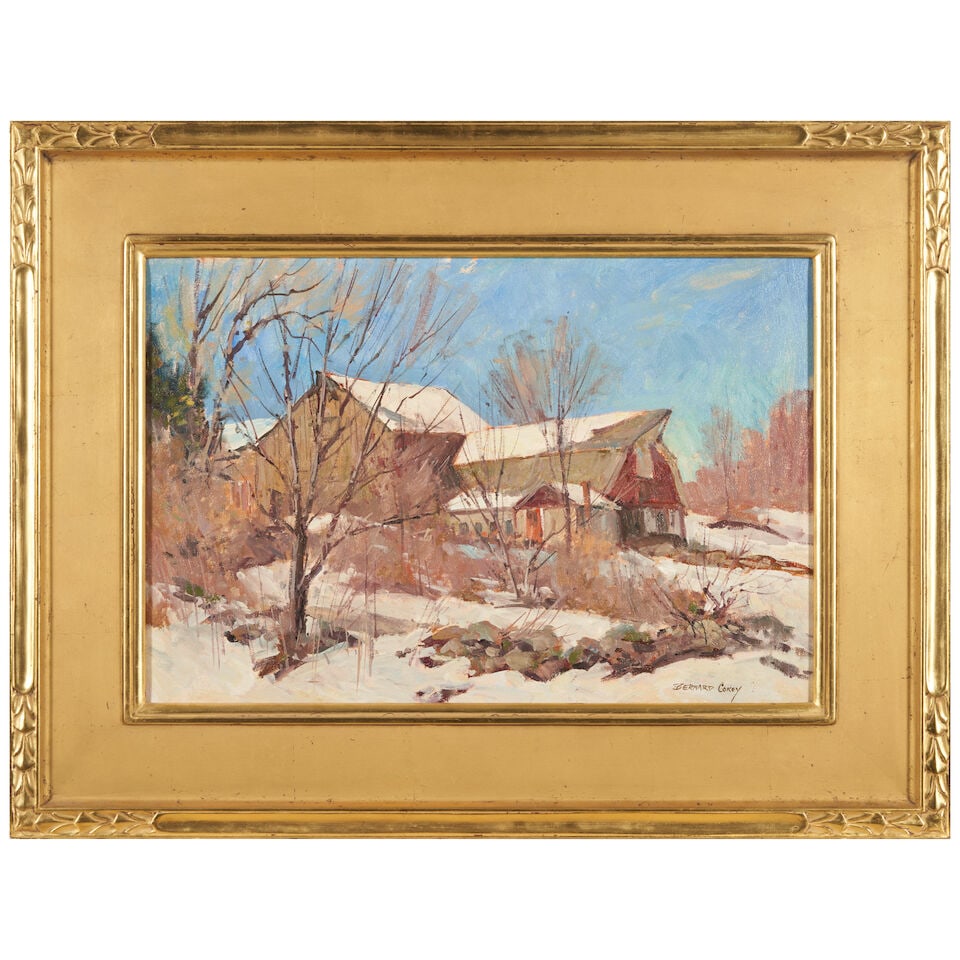 Bernard Corey (1914-2000) View from the Field 12 x 18 in. (30.4 x 45.7 cm.): Bernard Corey (1914-2000) View from the Field signed 'Bernard Corey' (lower right) and titled on a gallery label (on the reverse) oil on canvas 12 x 18 in. (30.4 x 45.7