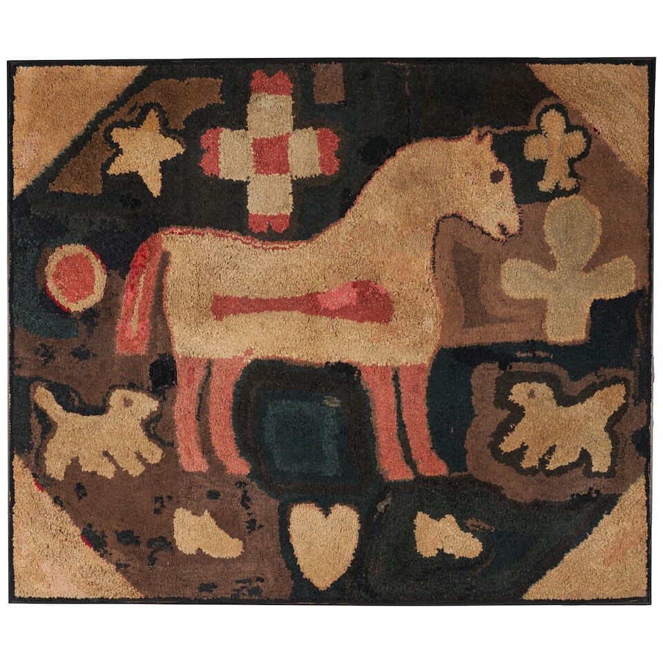 A Fine and Rare Wool and Cotton Pictorial Hooked Rug United States, c. 1870 (1 of 5)