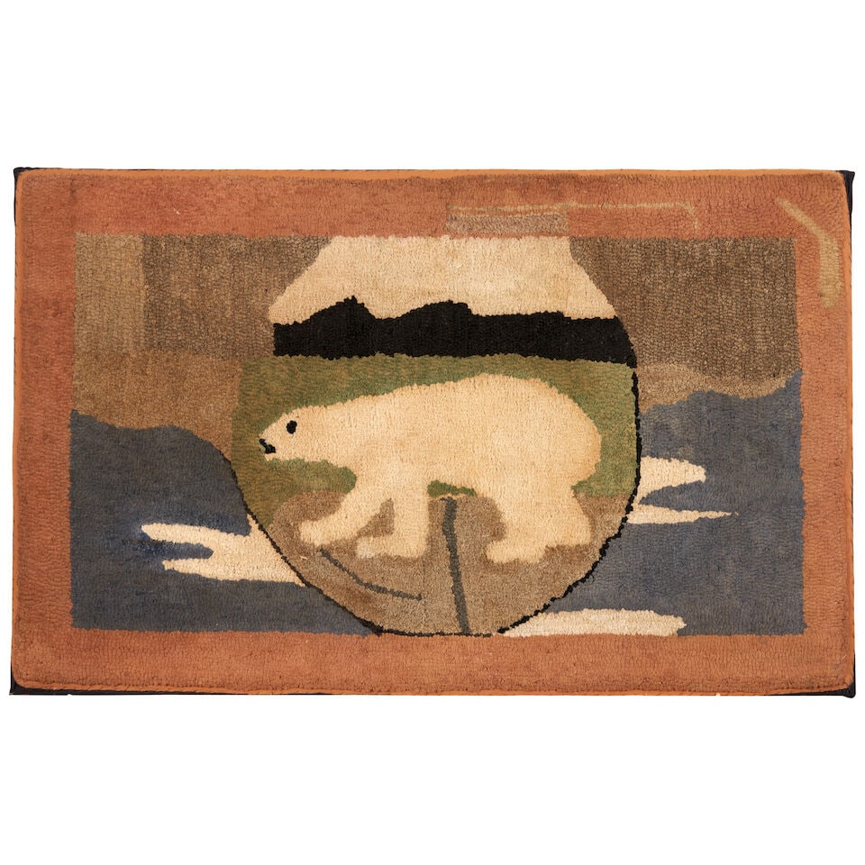 Small Polar Bear Hooked Rug North America, early 20th century (1 of 2)