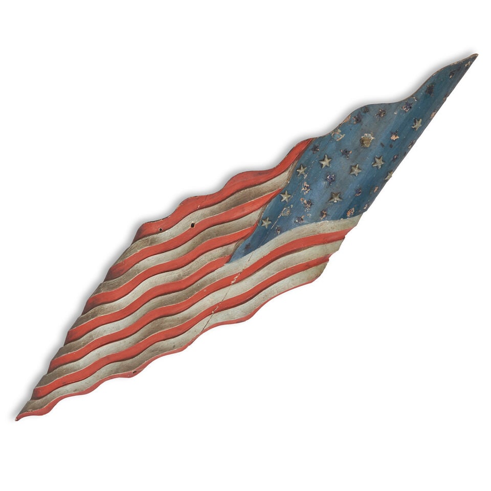 Carved and Painted Pine American Flag attributed to George Stapf (1862-1958), Lancaster and Harr... (1 of 2)