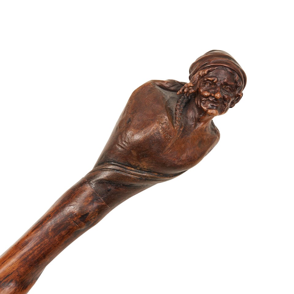 Carved Walking Stick Depicting an Old Woman Austria, c. 1855 (1 of 2)