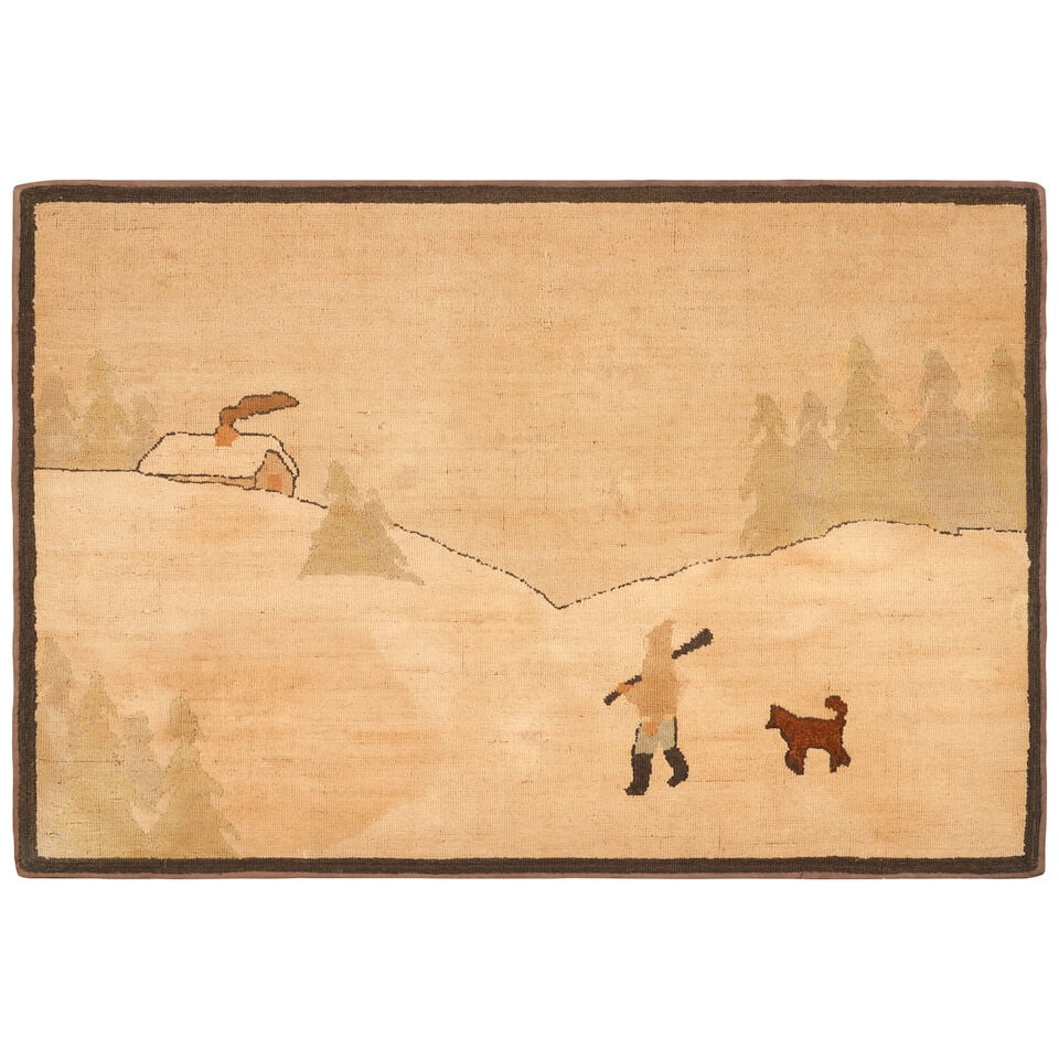 Two Hooked Rugs with Winter Scenes North America, early 20th century (1 of 4)