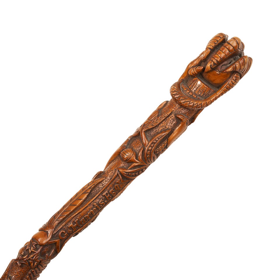Carved Walking Stick with Ball and Claw Handle England, c. 1904 (1 of 2)
