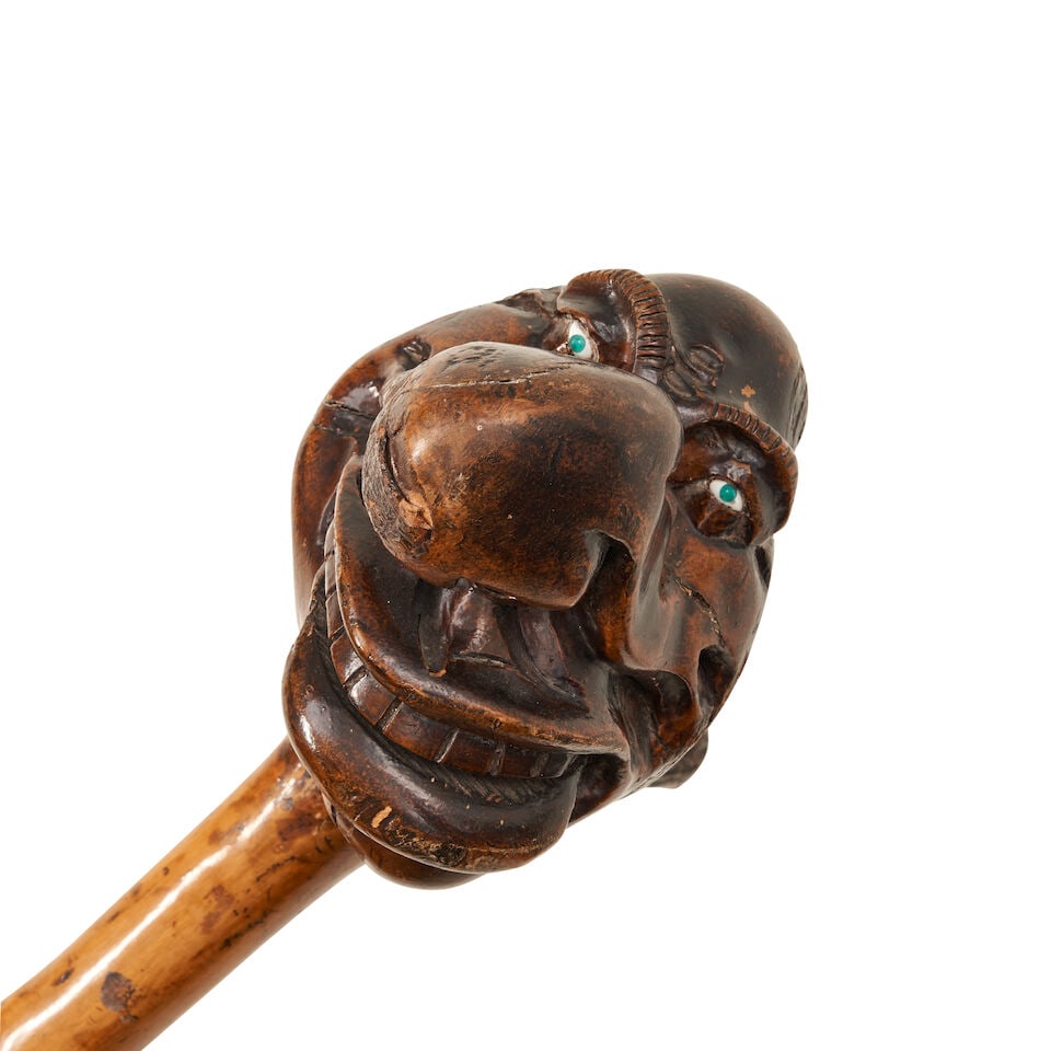 A Rare Carved and Inlaid Double-headed Good and Evil Cane Germany, c. 1840 (1 of 4)