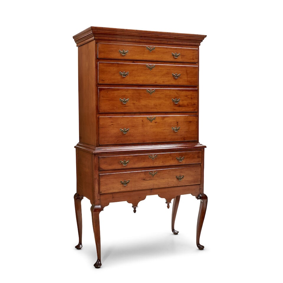 Queen Anne Maple, Cherry, and Pine High Chest of Drawers New England, mid-18th century (1 of 2)