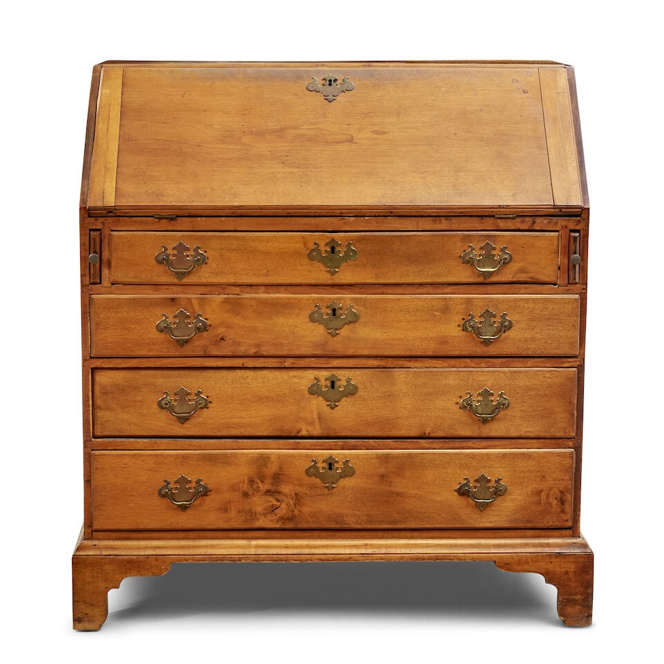 Small Country Chippendale Maple and Birch Slant-lid Desk North America, late 18th century: Small Country Chippendale Maple and Birch Slant-lid Desk North America, late 18th century Dovetail construction throughout, 96cm wide, 50cm deep, 101cm high (38in wide, 20 1/4in deep, 40 3/4in high).