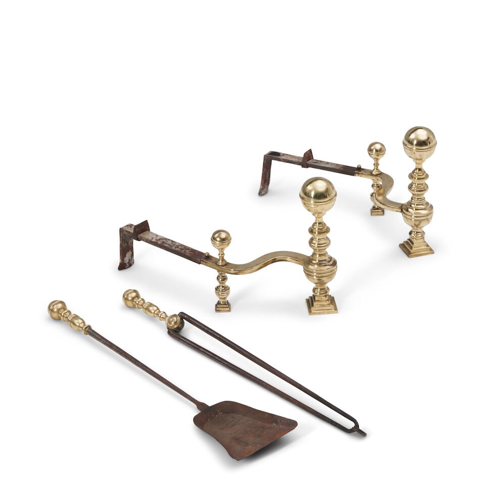 Set of Left and Right Classical Andirons Signed John Molineux, Boston, Massachusetts, c. 1825: Set of Left and Right Classical Andirons Signed John Molineux, Boston, Massachusetts, c. 1825 with matching tools each wd. 9, dp. 23 1/2, ht. 14 in. For further information on this lot please visit B