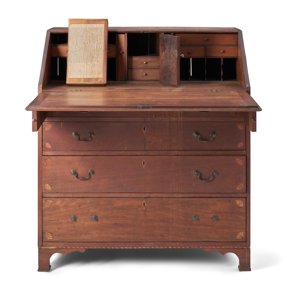 Early Federal Inlaid Walnut, Mahogany, Yellow Pine, and Poplar Slant-lid Desk probably Morgan C... - 3