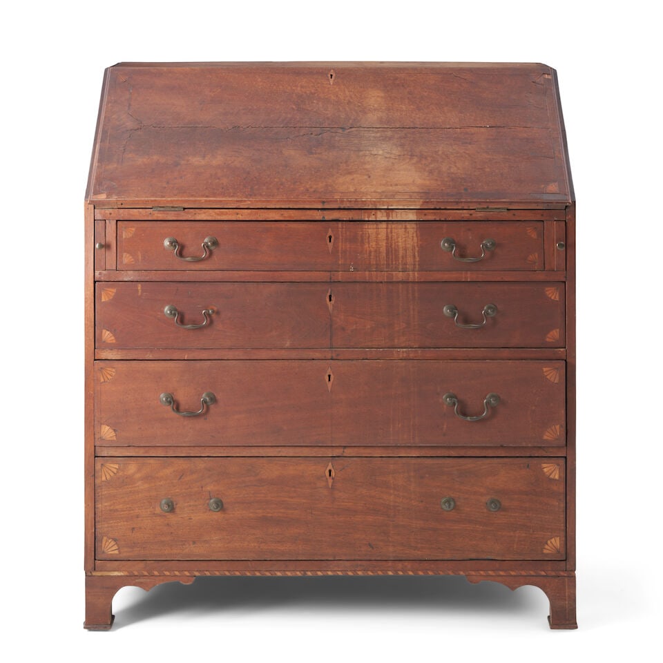 Early Federal Inlaid Walnut, Mahogany, Yellow Pine, and Poplar Slant-lid Desk probably Morgan C... - 4