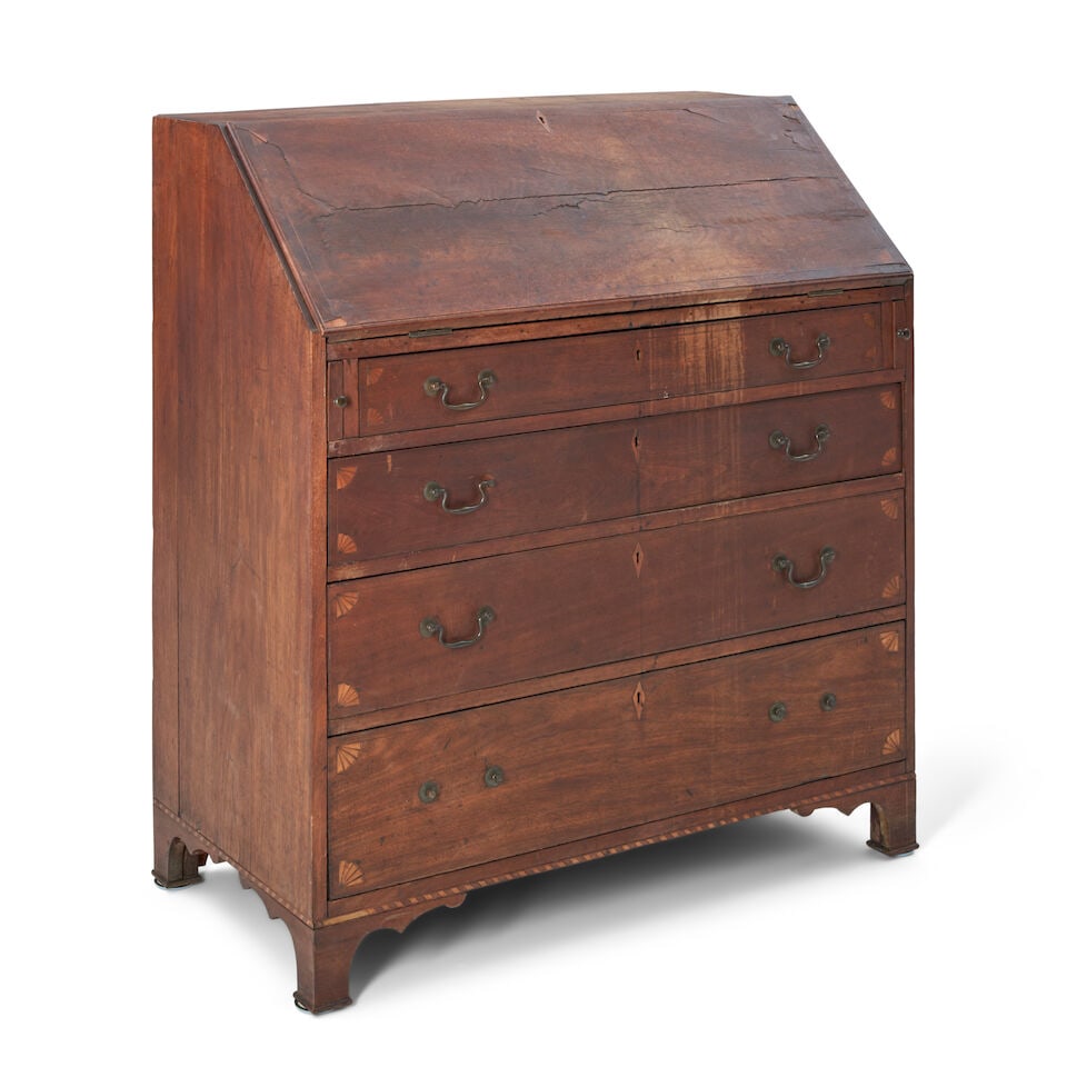 Early Federal Inlaid Walnut, Mahogany, Yellow Pine, and Poplar Slant-lid Desk probably Morgan C... - 5