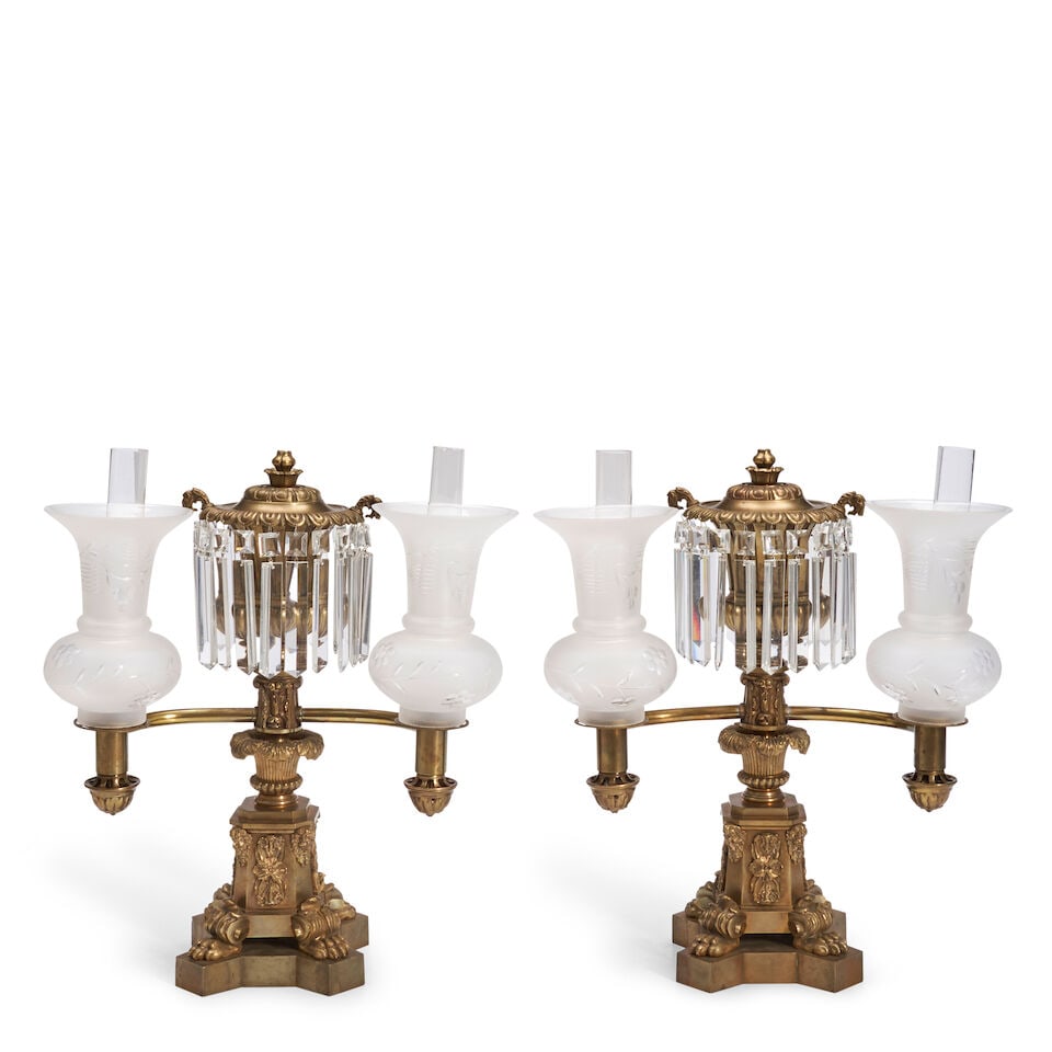 Pair of Classical Brass Argand Lamps England or France, early 19th century (1 of 1)