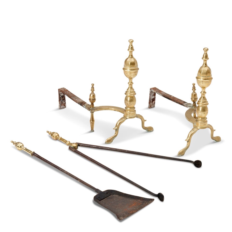 Set of Left and Right Dome-top Andirons Boston, Massachusetts, c. 1810: Set of Left and Right Dome-top Andirons Boston, Massachusetts, c. 1810 with matching tools each wd. 12, dp. 22, ht. 20 1/2 in. For further information on this lot please visit Bonhams.com For further
