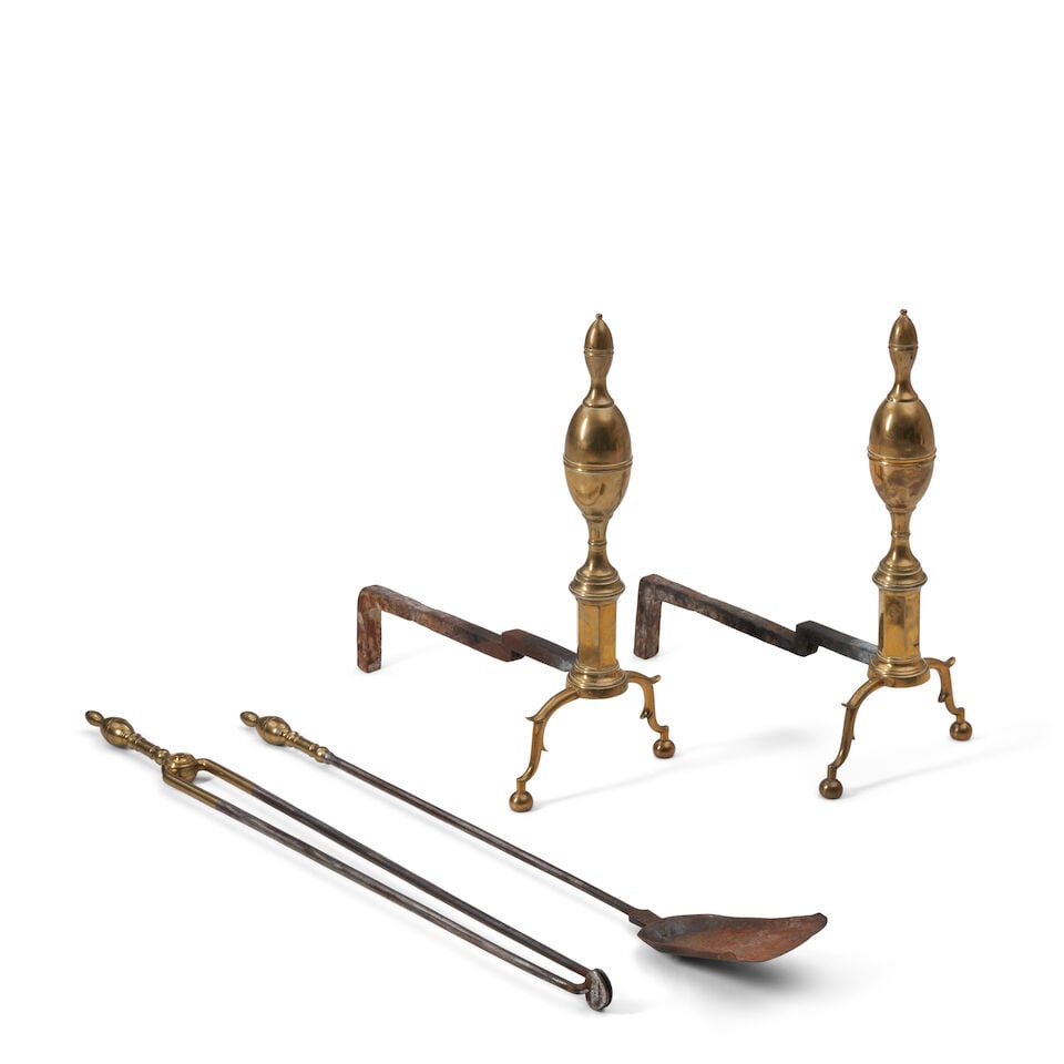 Pair of Double-lemon Andirons New York, New York, c. 1810: Pair of Double-lemon Andirons New York, New York, c. 1810 with matching tools each wd. 11, dp. 19 1/2, ht. 23 in. For further information on this lot please visit Bonhams.com For further information