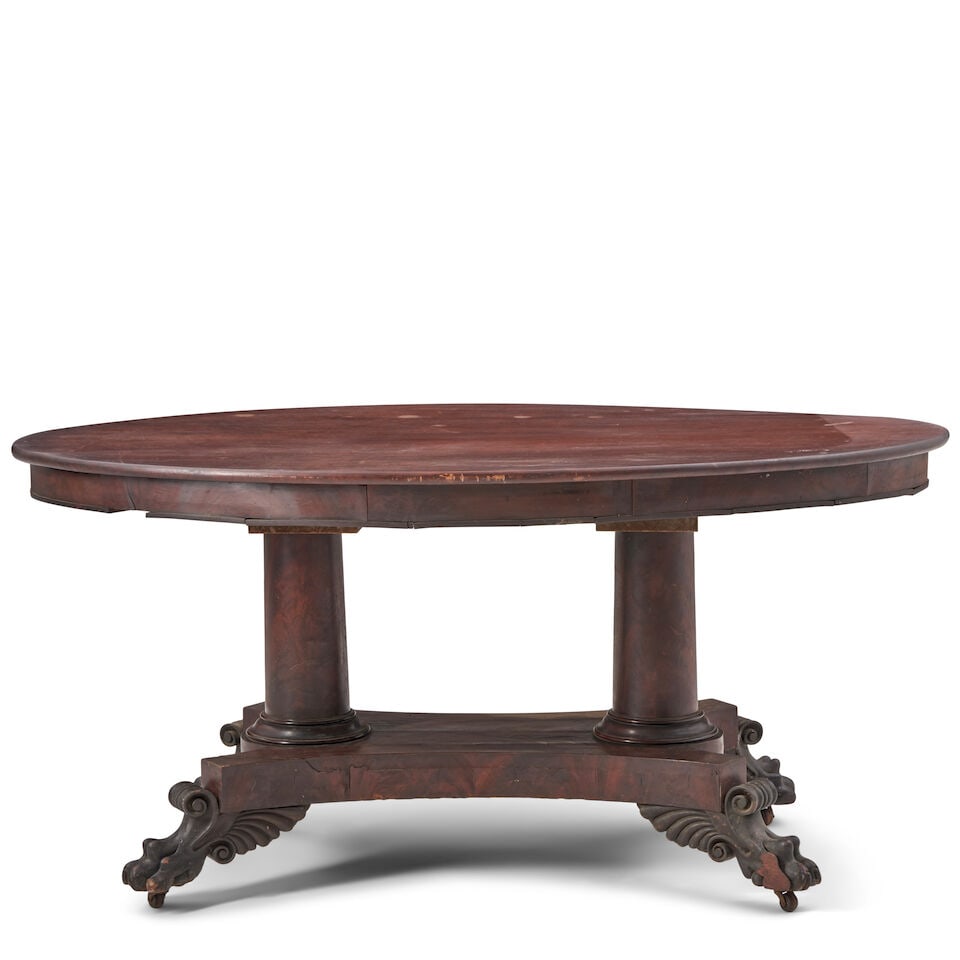 Classical Carved Mahogany and Mahogany Veneer Double-pedestal Center Table Boston, Massachusetts... (1 of 3)