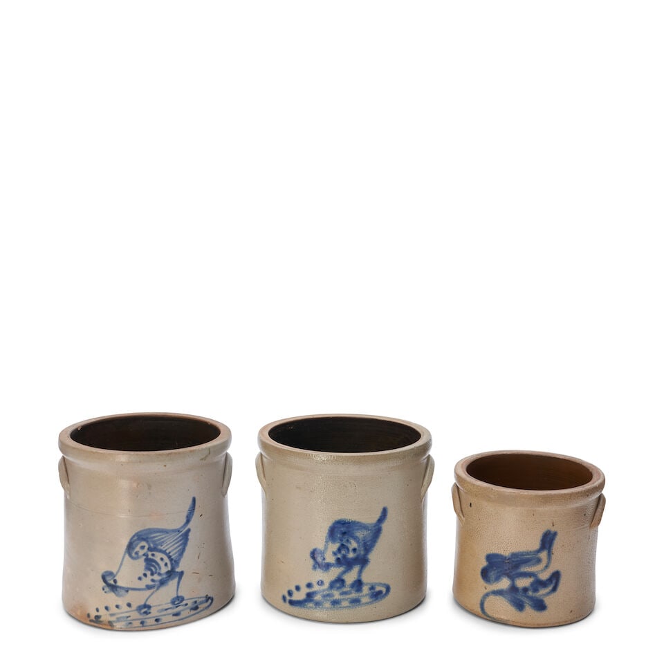Three Salt-glazed Stoneware Handled Crocks United States, late 19th century (1 of 2)