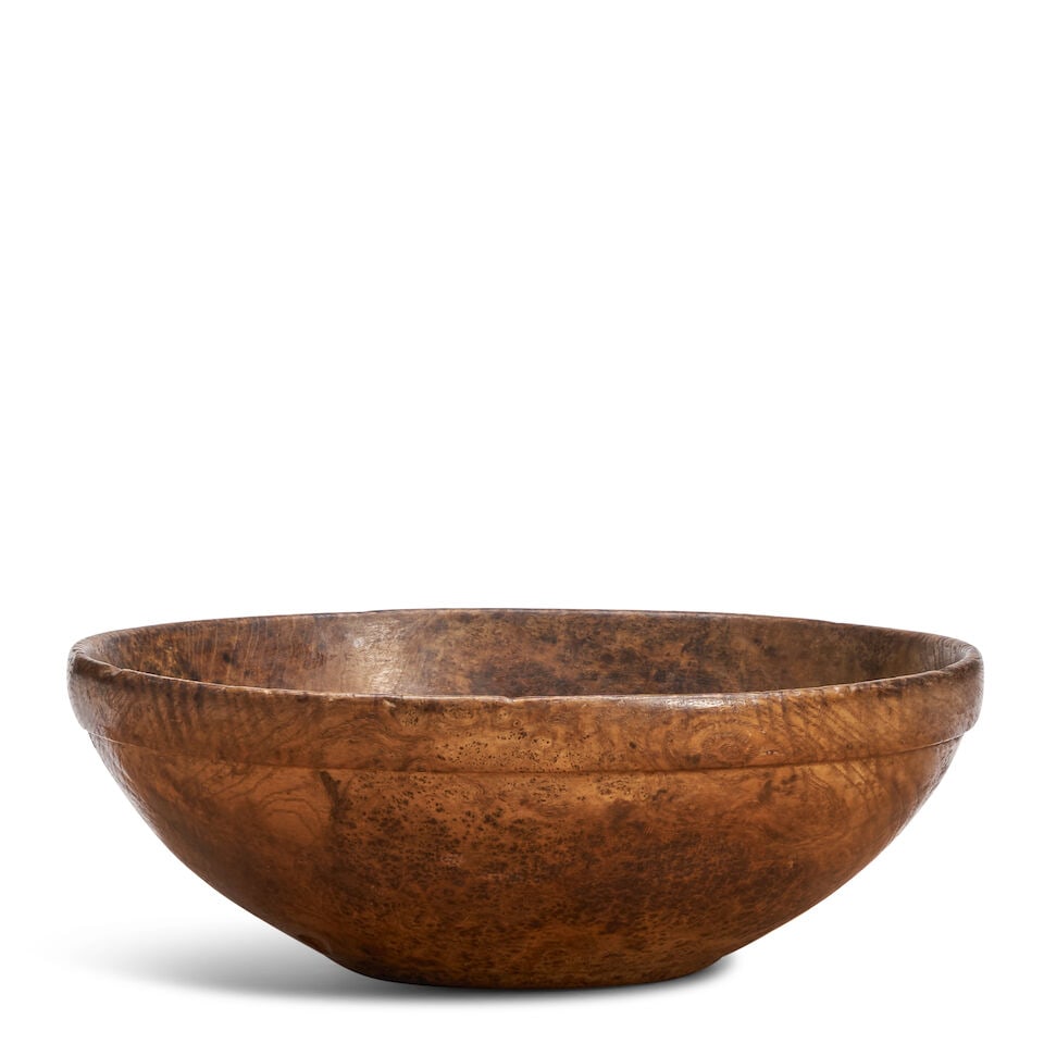 Turned Burl Bowl: Turned Burl Bowl Molded rim and foot, diam. 12 3/4, ht. 4 1/2 in. This lot is subject to the following lot symbols: ¤ ¤ Unless indicated by the ¤ symbol next to the lot number (or