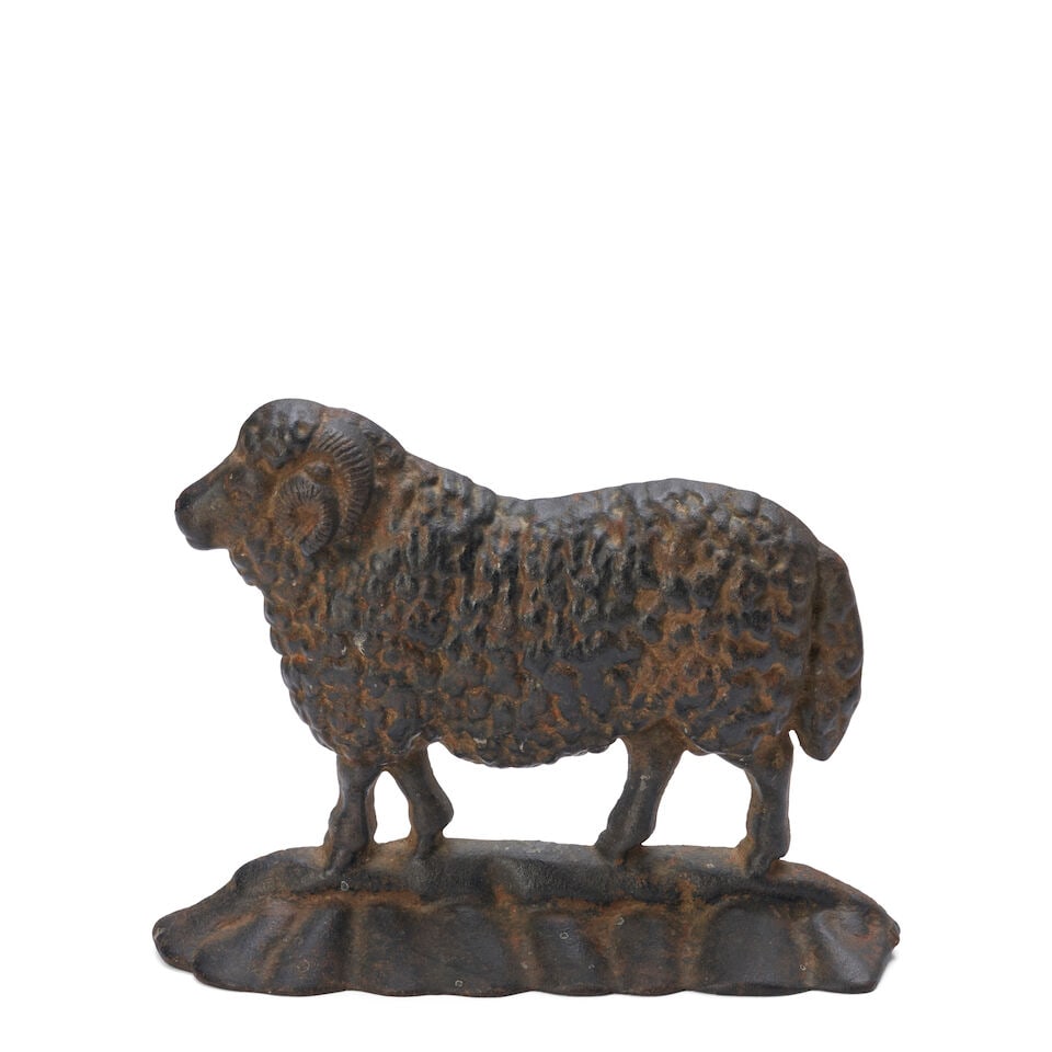 Cast Iron Ram Doorstop early 20th century: Cast Iron Ram Doorstop early 20th century wd. 9 1/2, ht. 7 in. For further information on this lot please visit Bonhams.com For further information about this lot please visit the lot listing