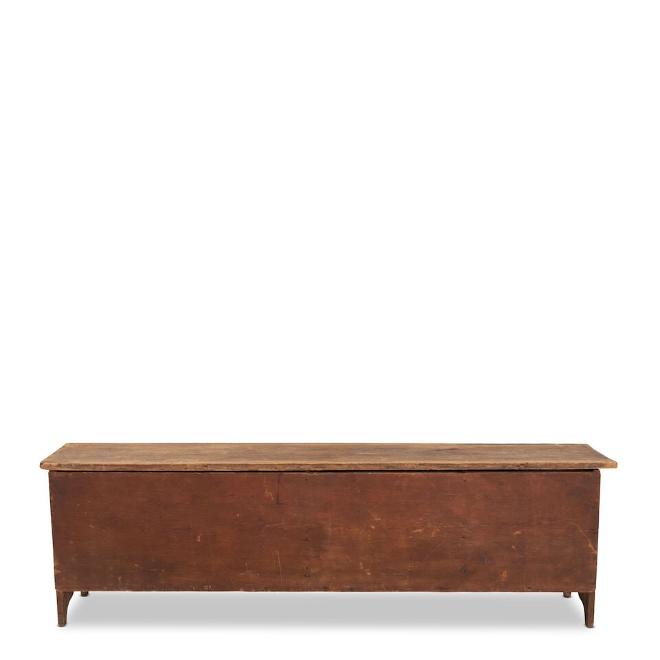 Large Painted Pine Grain Bin Northeastern United States, mid-19th century: Large Painted Pine Grain Bin Northeastern United States, mid-19th century with internal divisions and unattached top, included iron hardware to attach the top, 223cm wide, 53cm deep, 66cm high (88in w